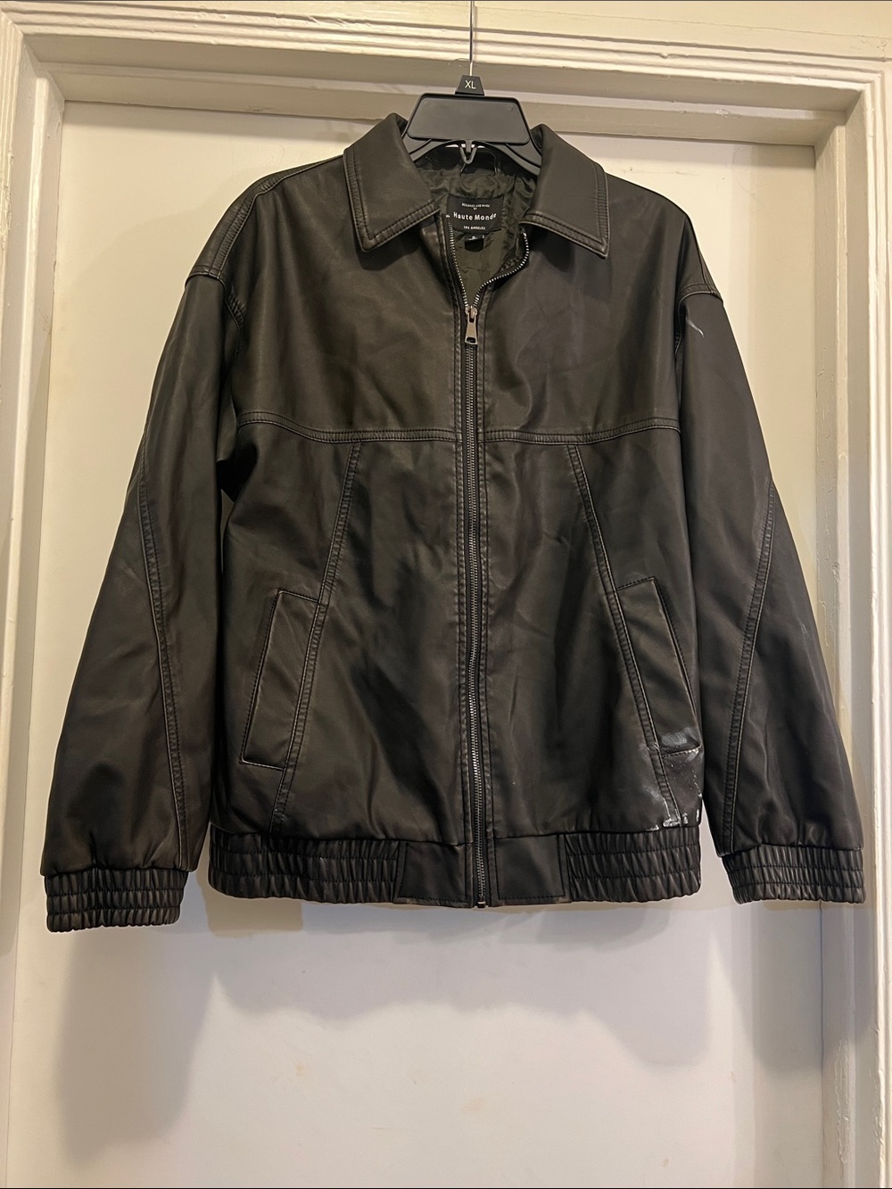 Haute Monde Black Bomber-Style Leather Jacket